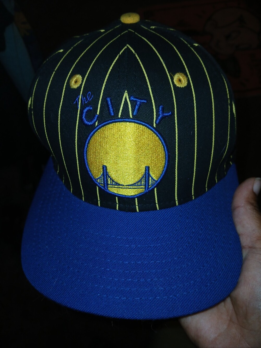 The City Pinstripe Snapback Hat in Black, Yellow & Royal Blue